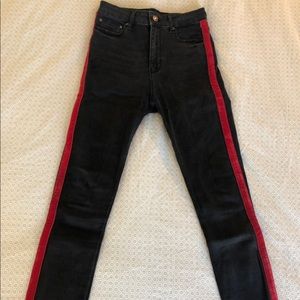 Zara high waisted washed black w red side tape